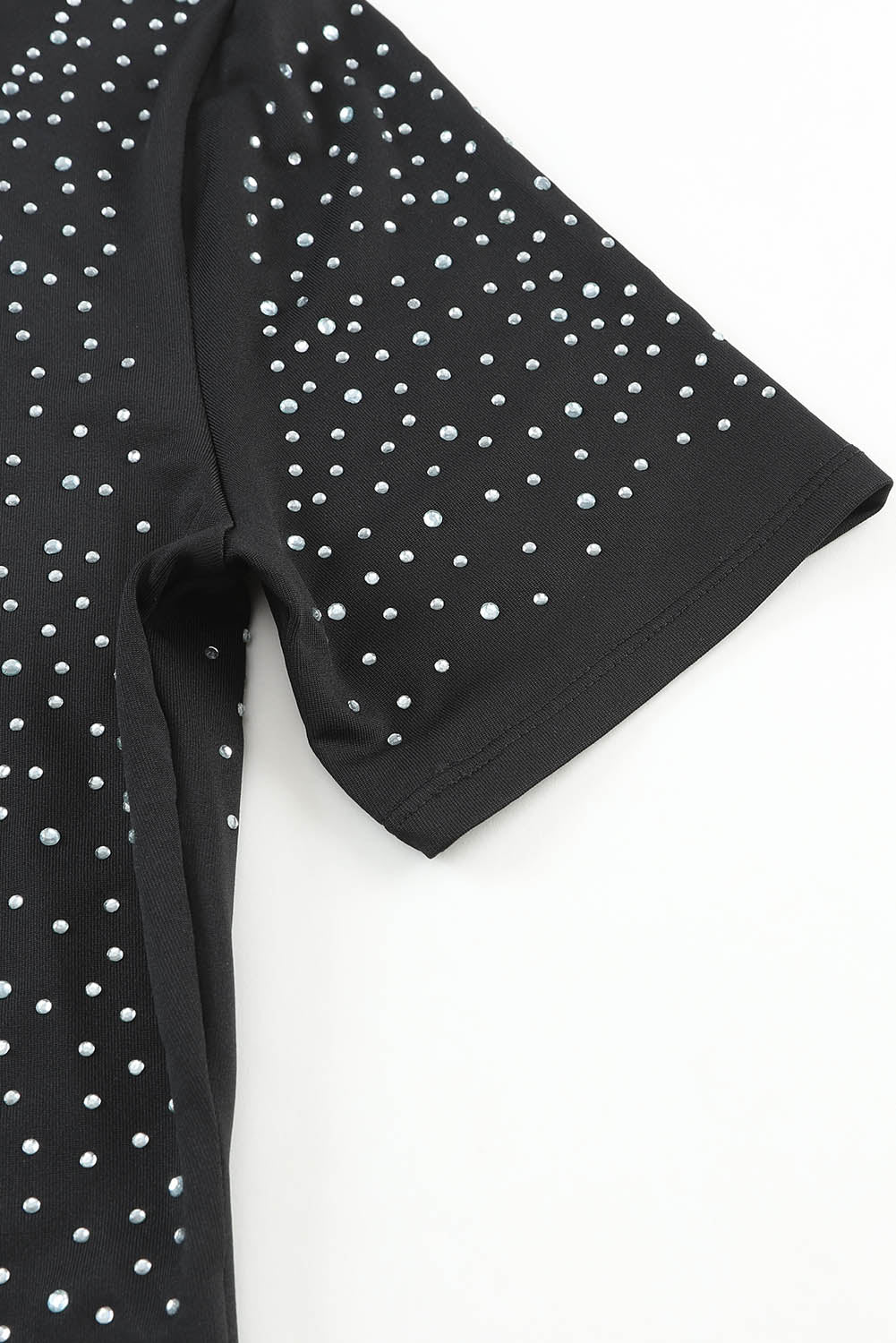 Body de manga corta con cuello redondo y diamantes de imitación negros