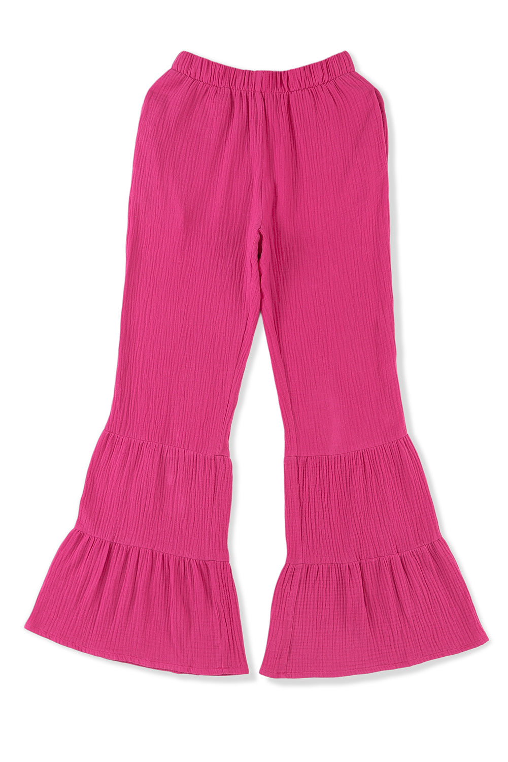 Plain Cotton Tiered Ruffle Flare High Waisted Pants