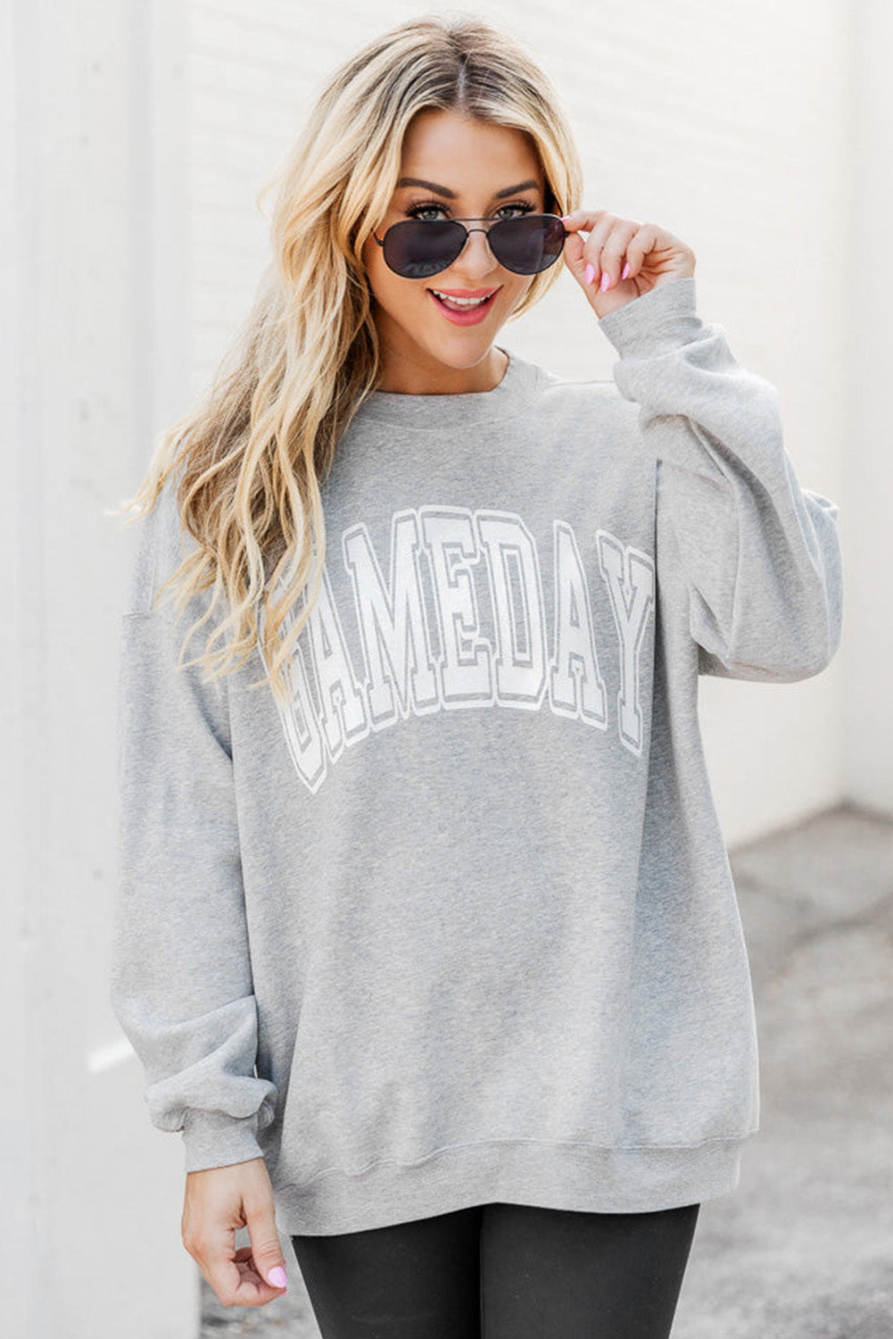 Gray Round Neck GAMEDAY Letter Sweatshirt