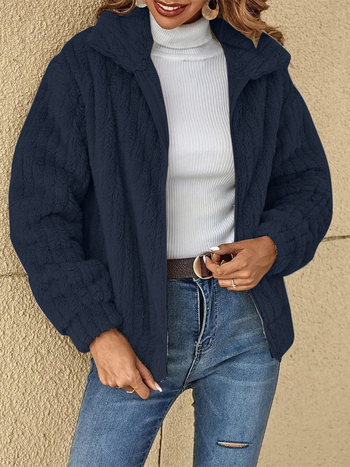 Fleece Zip Up Long Sleeve Jacket