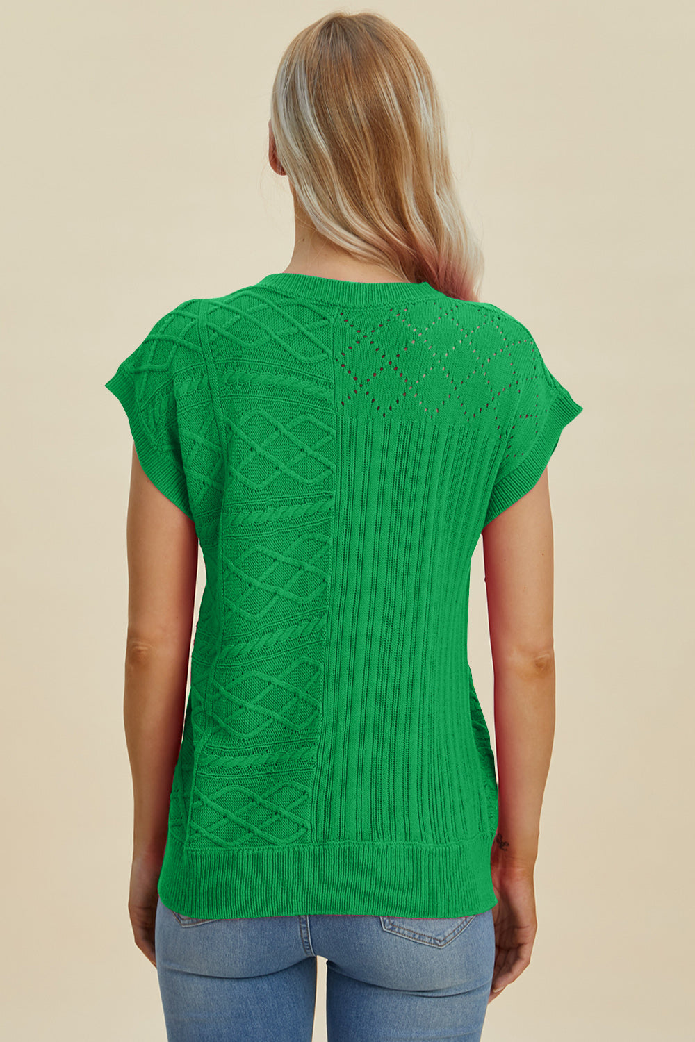 Suéter de cuello redondo y manga corta de punto trenzado de Double Take | Tallas grandes | S - XL | 2XL - 3XL | 5 COLORES