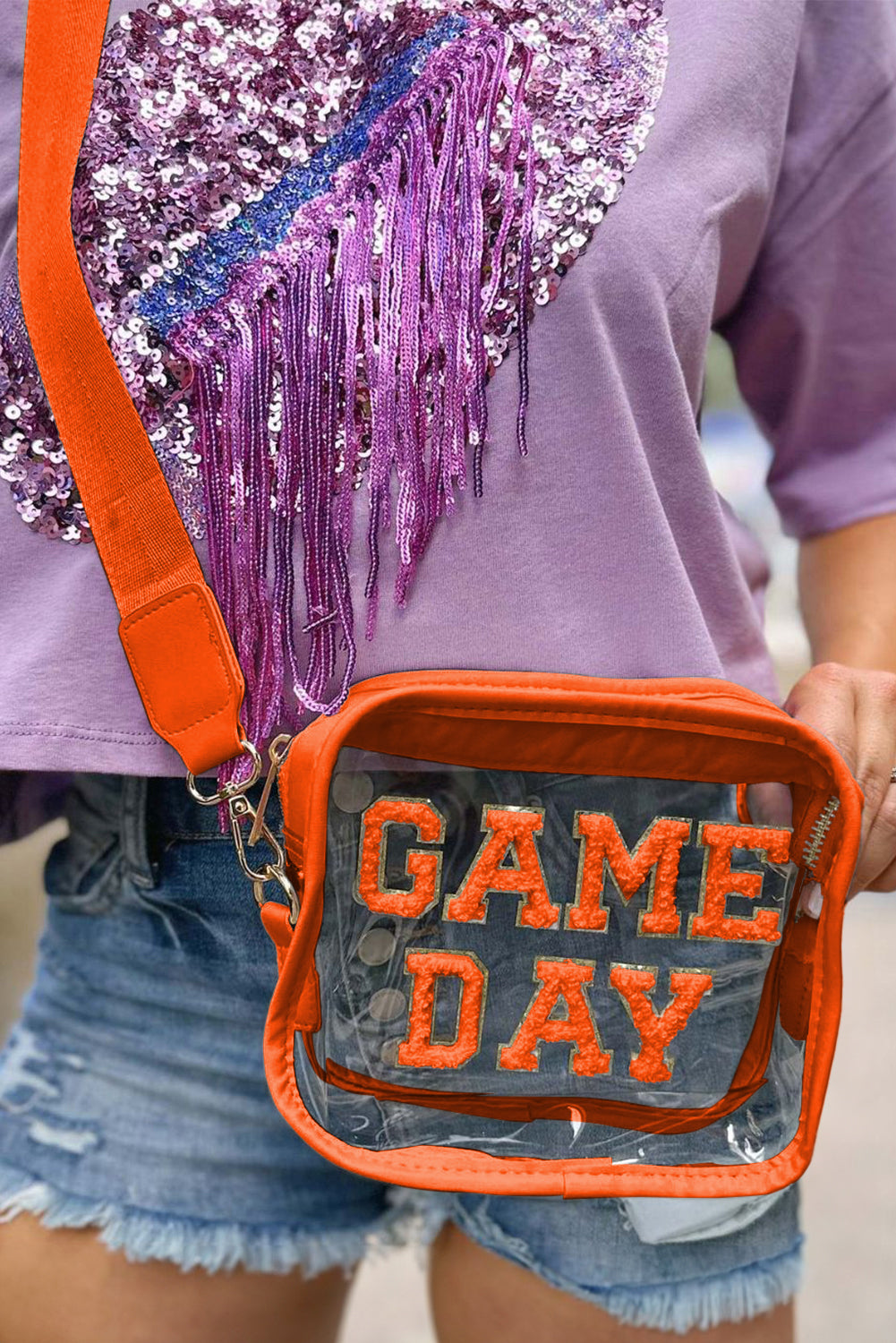 Chenille GAME DAY Pattern Clear Stadium Bag