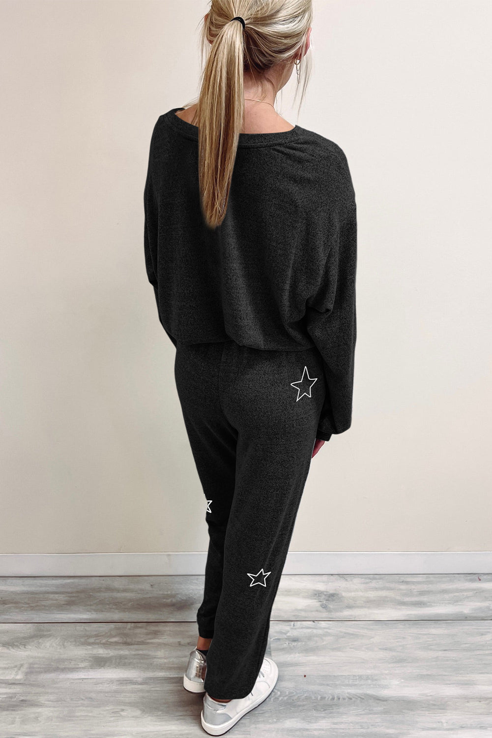 Conjunto de pantalón con cordón y camiseta de manga larga con estampado de estrellas grises