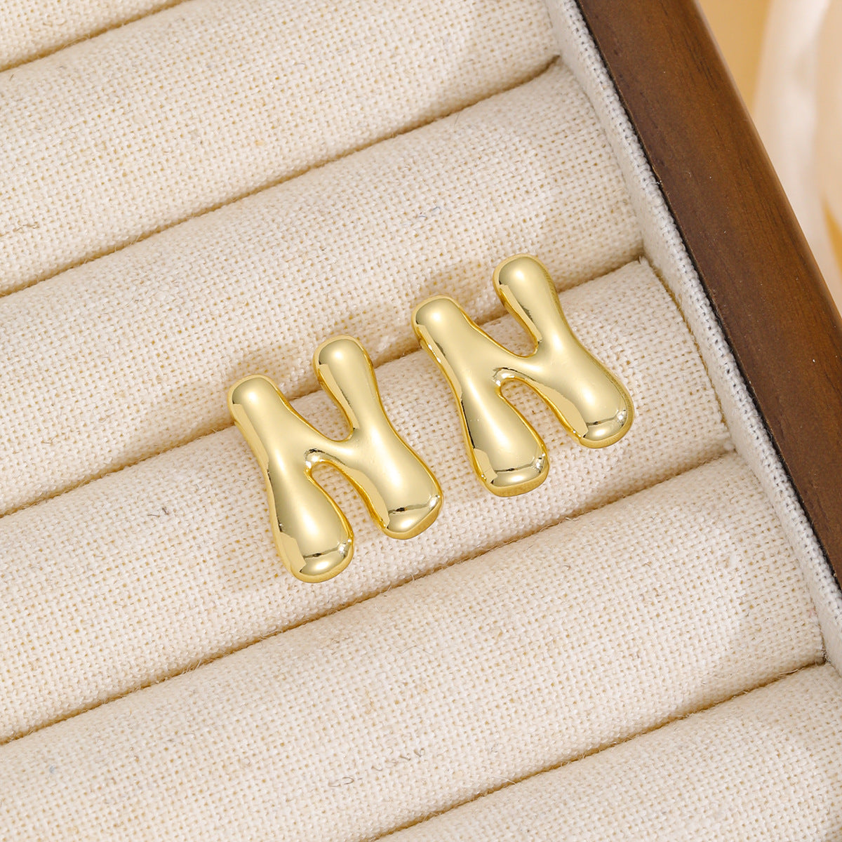 18K Gold-Plated Bubble Letter Stud Earrings | N - Z