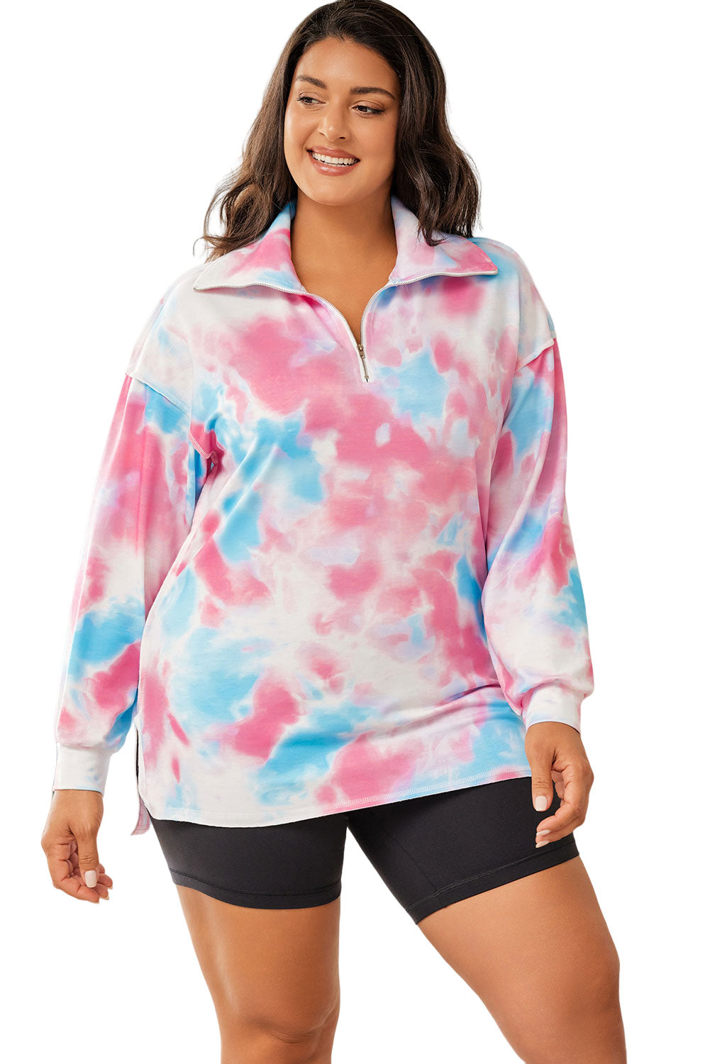 Sudadera con cuello y cremallera en color multicolor y efecto tie-dye en talla grande 