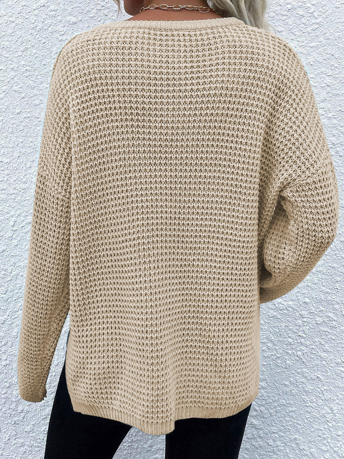 Notched Long Sleeve Sweater