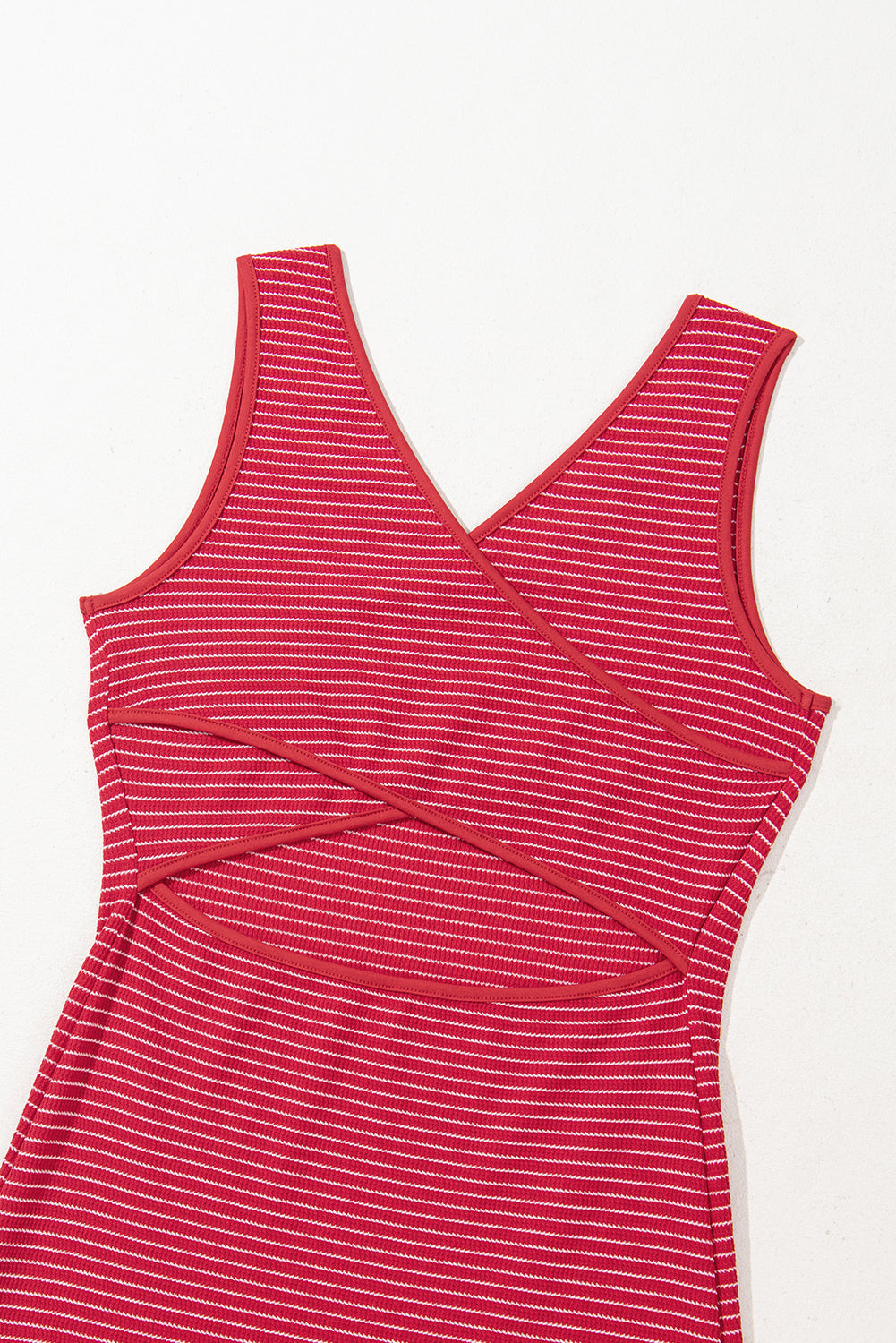 Black Striped Criss Cross Back Side Slits Slim Fit Sleeveless Dress