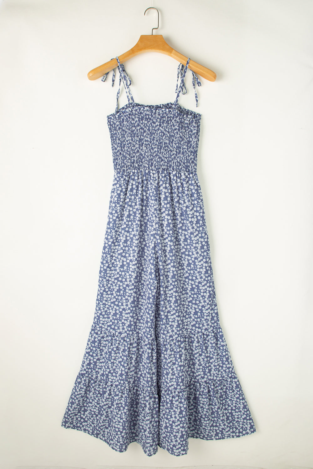 Dusk Blue Floral Print Spaghetti Straps Smocked Wide Leg Jumpsuit | S - 2XL | 4 COLORS