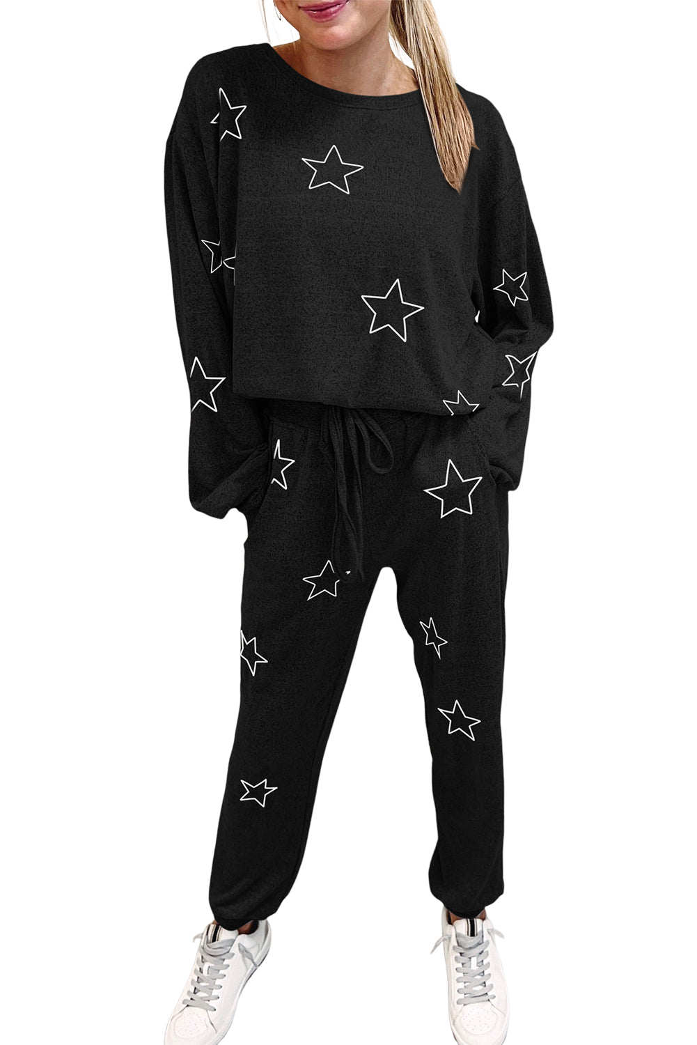 Conjunto de pantalón con cordón y camiseta de manga larga con estampado de estrellas grises