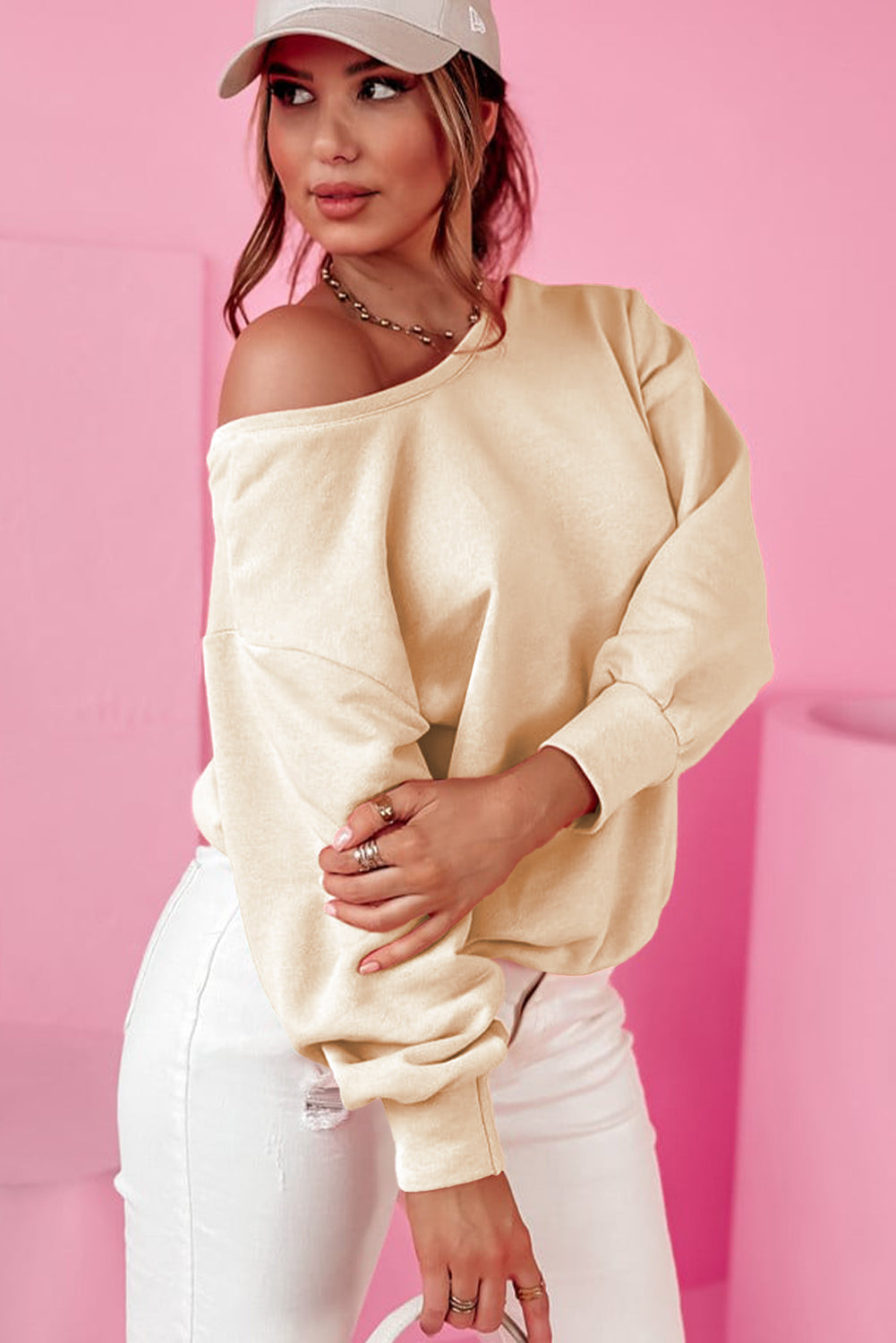 Sudadera de cuello redondo con espalda descubierta y lazo en color castaño claro