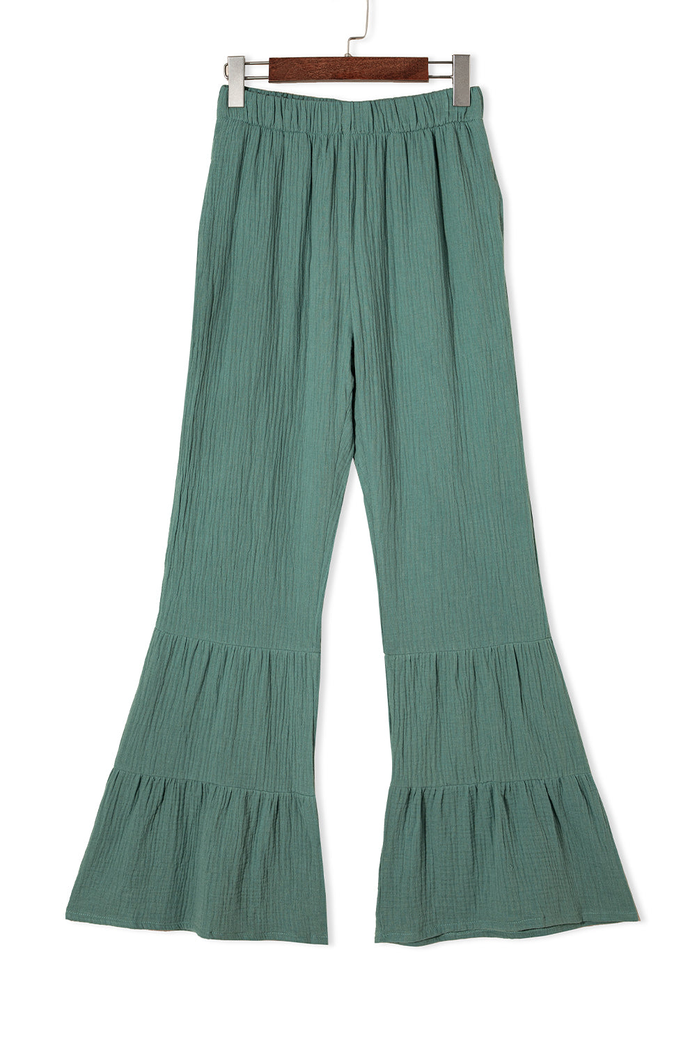 Plain Cotton Tiered Ruffle Flare High Waisted Pants