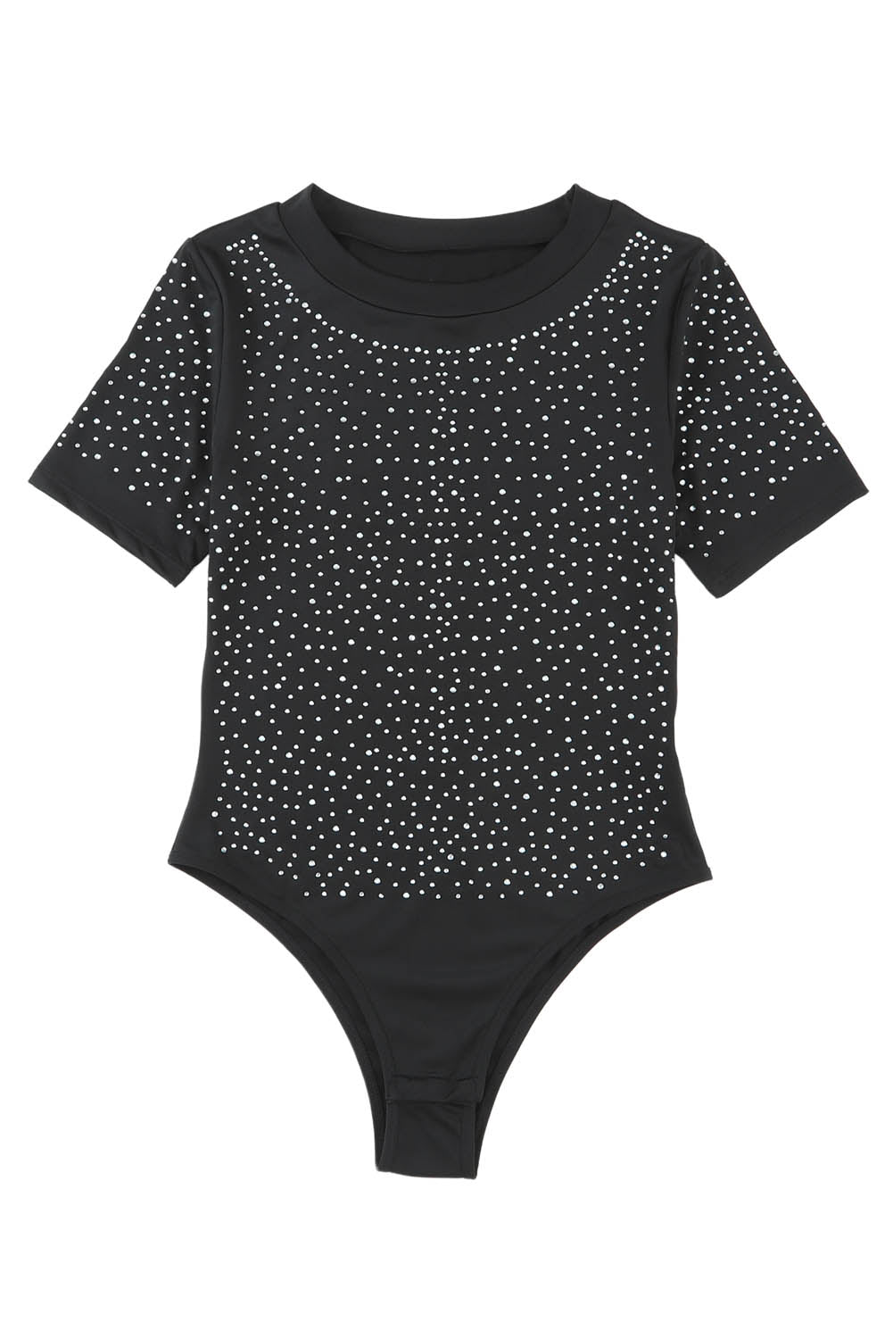 Body de manga corta con cuello redondo y diamantes de imitación negros