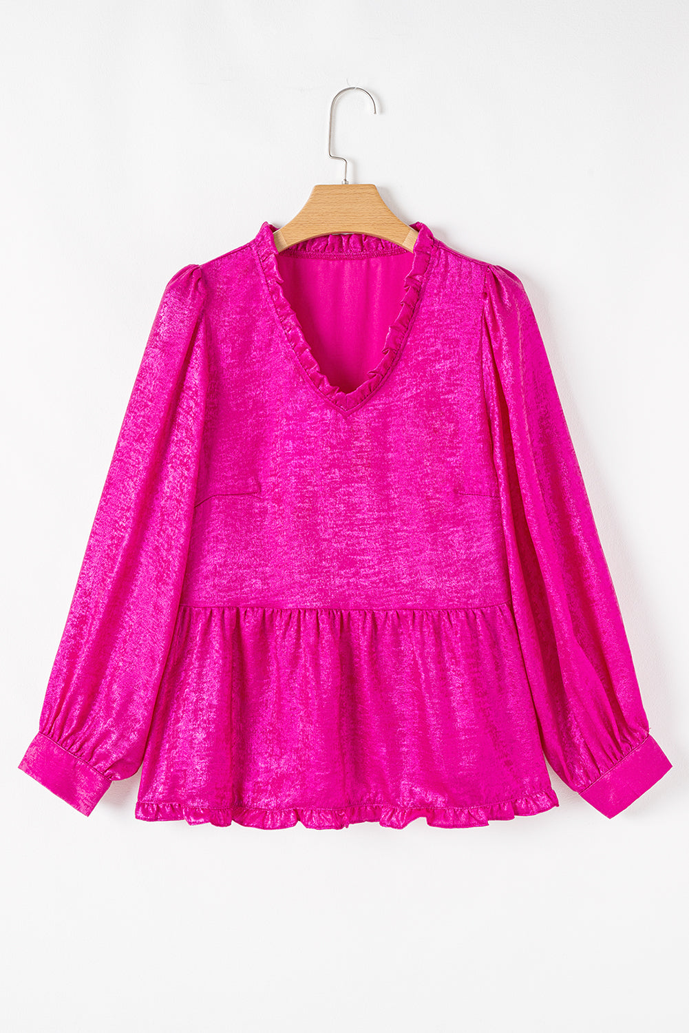 Gold Metallic Frill V Neck Puff Sleeve Babydoll Blouse