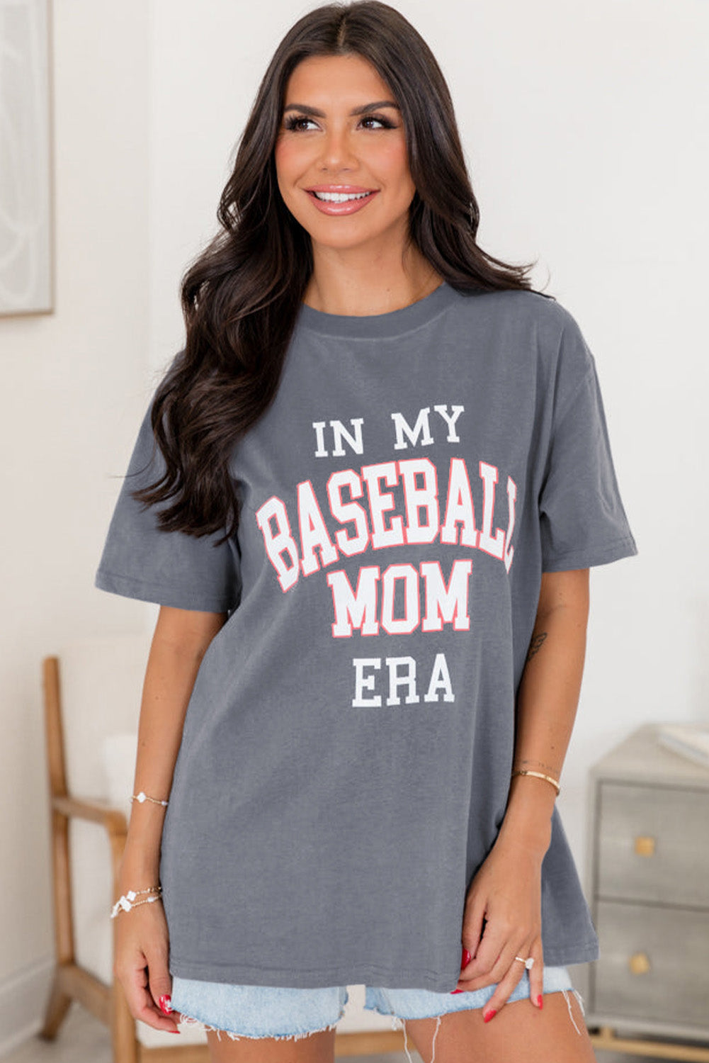 Gray IN MY BASEBALL MOM ERA Crewneck Tee