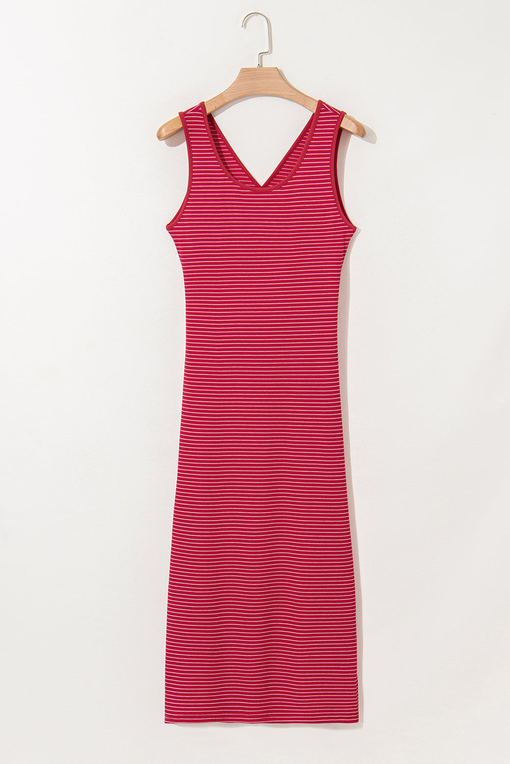Black Striped Criss Cross Back Side Slits Slim Fit Sleeveless Dress