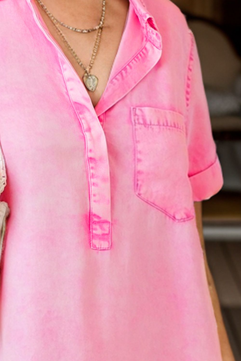 Pocketed Collared Neck Short Sleeve Denim Dress | S - XL | 3 COLORS