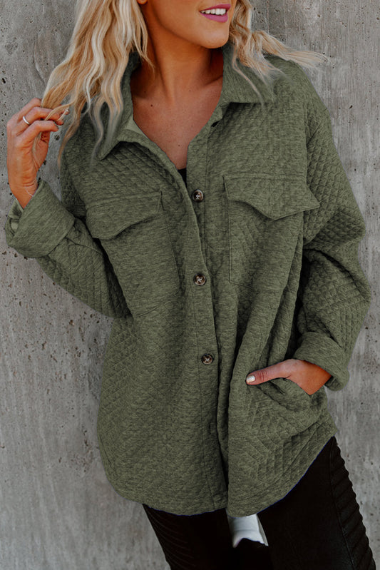 Chaqueta con botones y bolsillos con textura de celosía verde