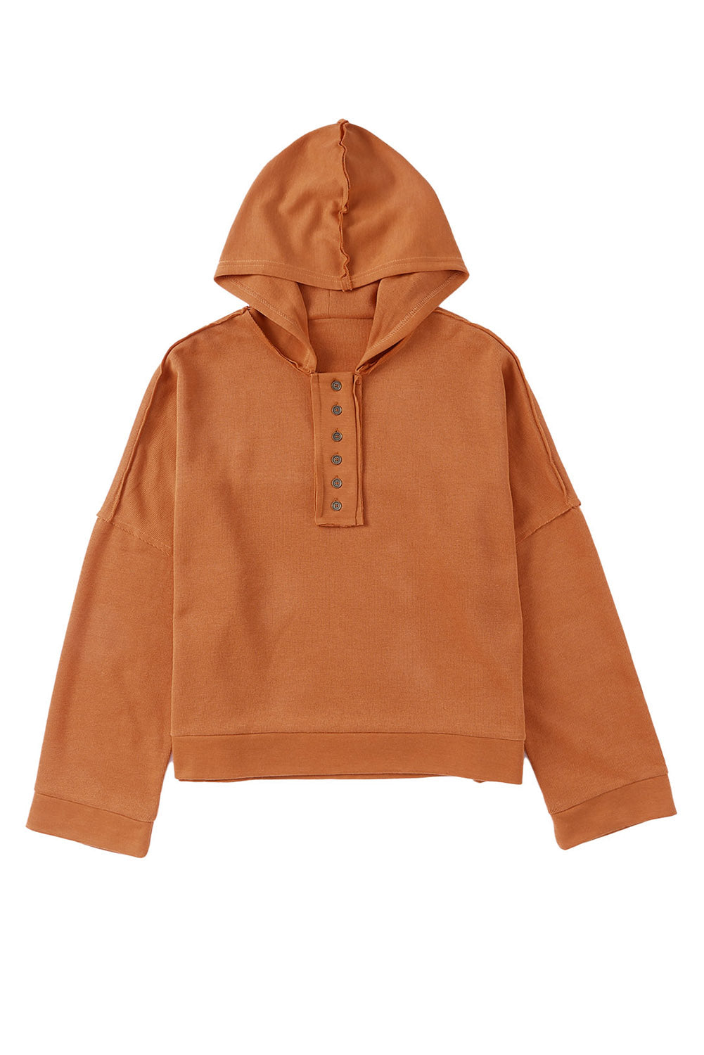 Black Solid Color Button Front Basic Pullover Hoodie