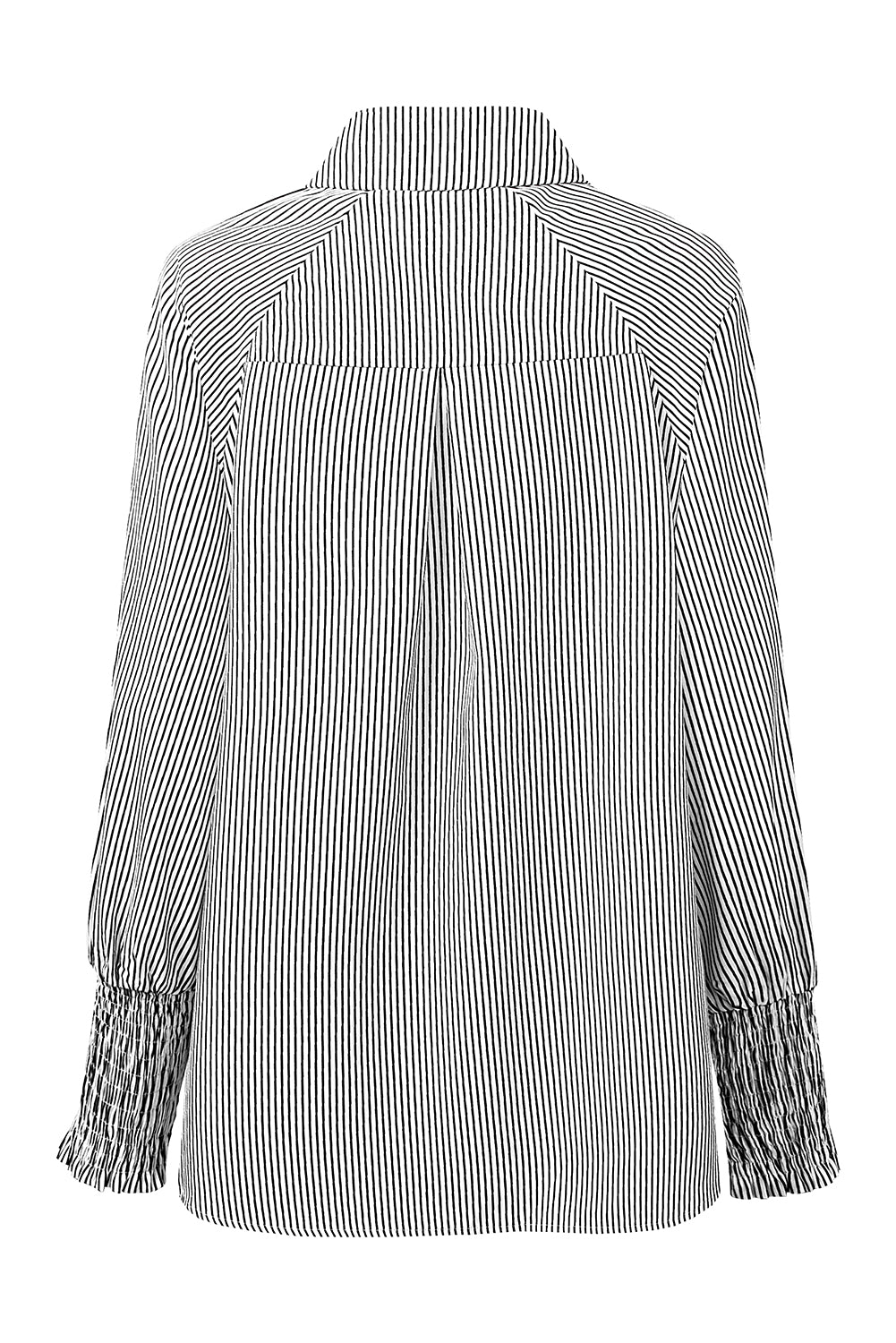Camisa informal de rayas negras con puños fruncidos