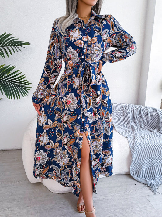 Tied Printed Long Sleeve Midi Dress | S - XL | 3 COLORS