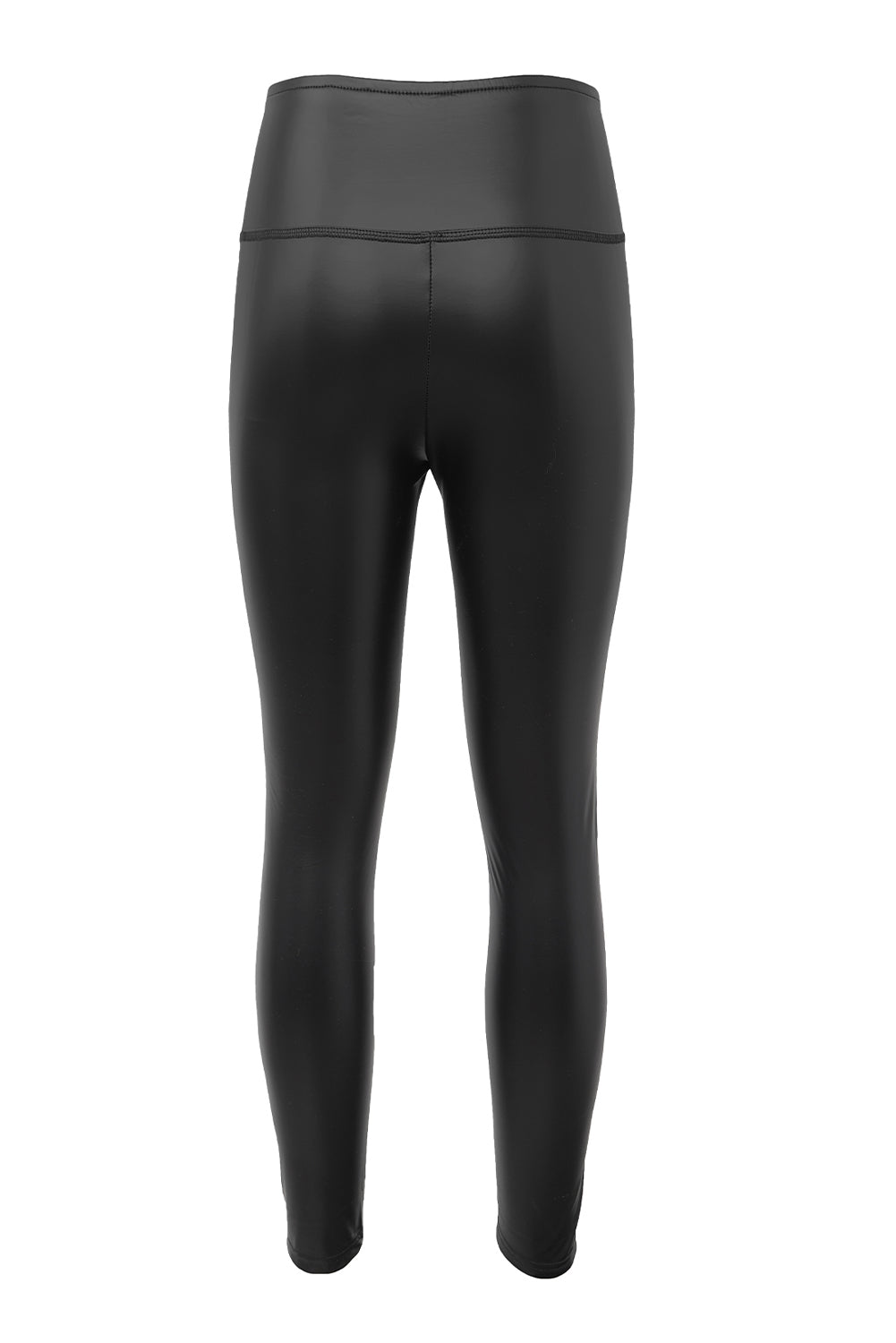 Leggings casuales de cintura alta de cuero sintético negro