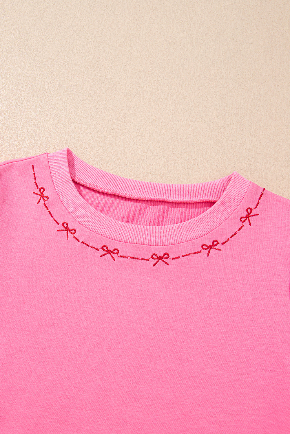 Pink Sweet Bow Trim Pearl Embellished Blouse and Skort Set