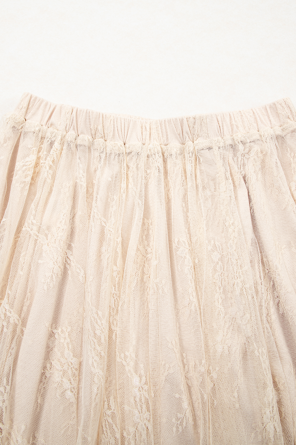 Beige Lace Cascading Tiered High Waist Maxi Skirt