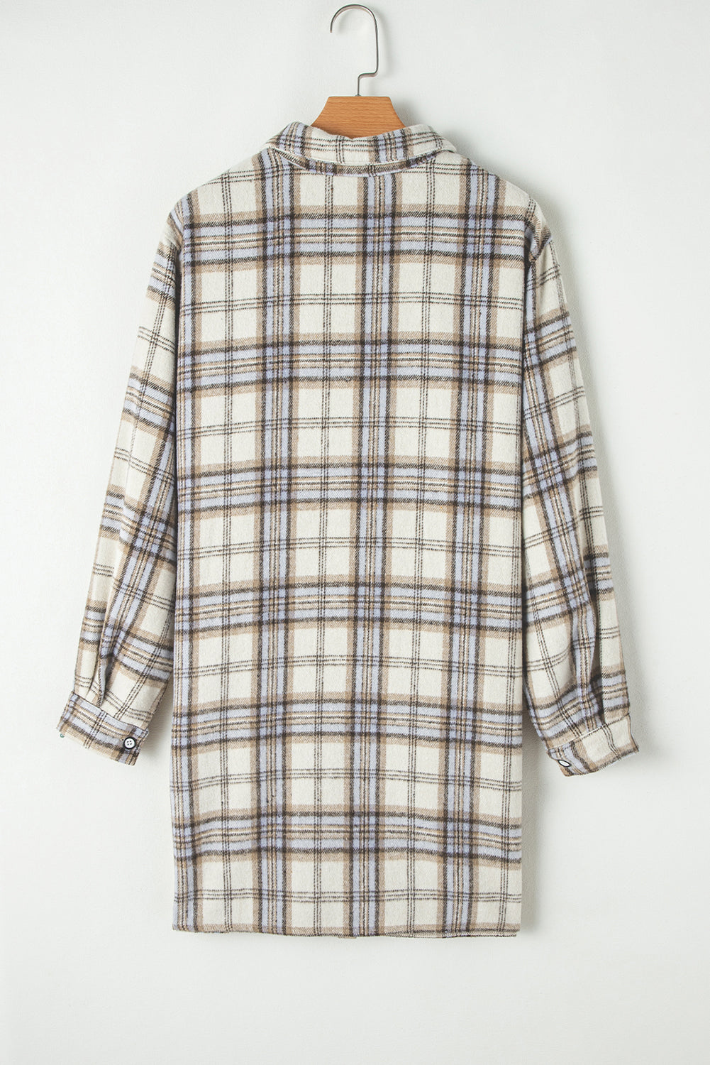 White Plaid Print Tunic Side Slits Plus Size Shacket