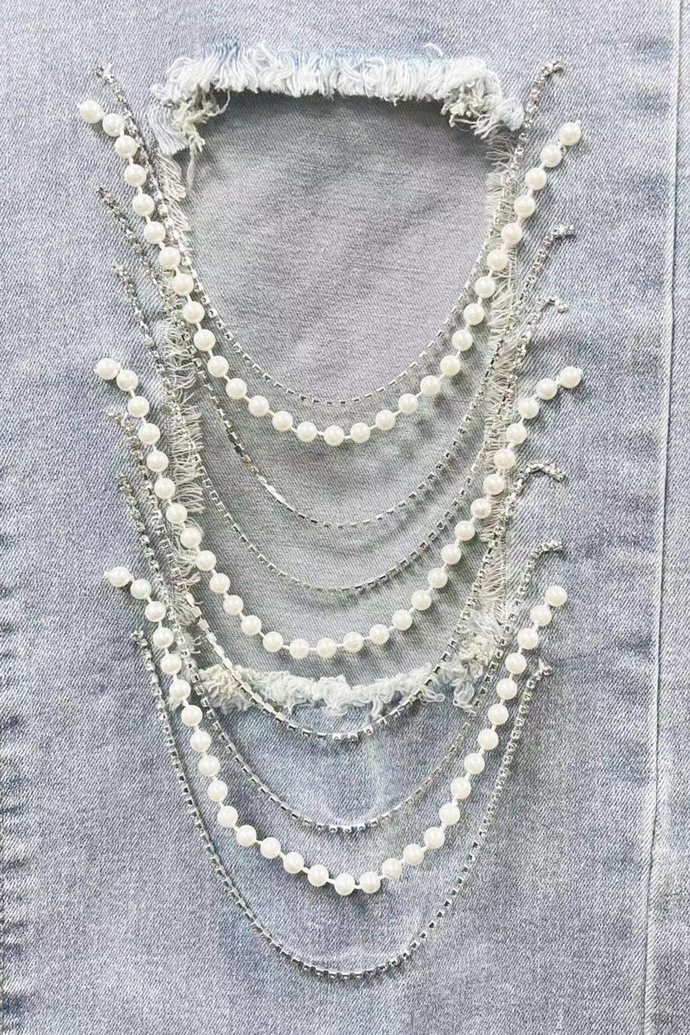 Distressed Bead Chain Straight Jeans | S- XL