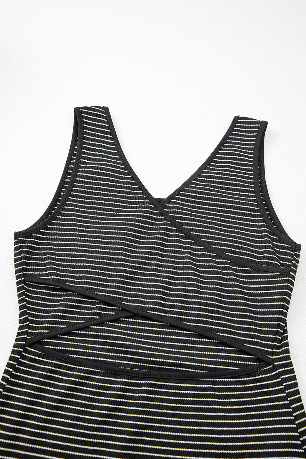 Black Striped Criss Cross Back Side Slits Slim Fit Sleeveless Dress