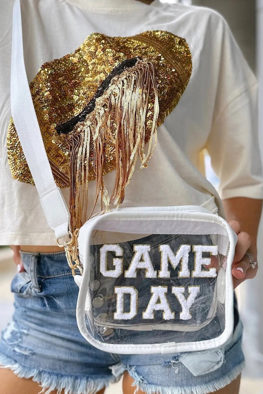 Chenille GAME DAY Pattern Clear Stadium Bag