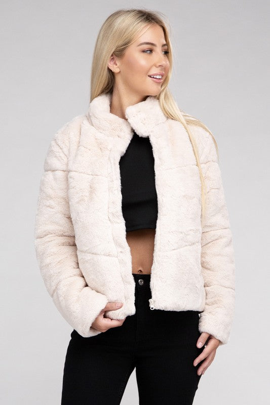 Fluffy Zip-Up Sweater Jacket