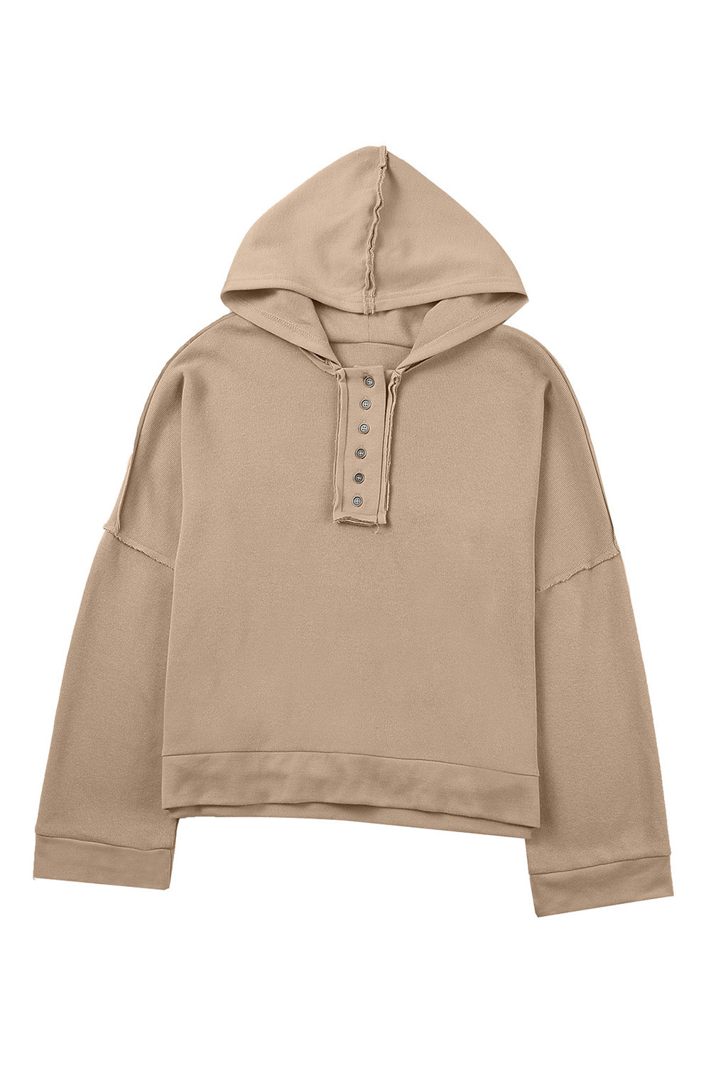 Black Solid Color Button Front Basic Pullover Hoodie