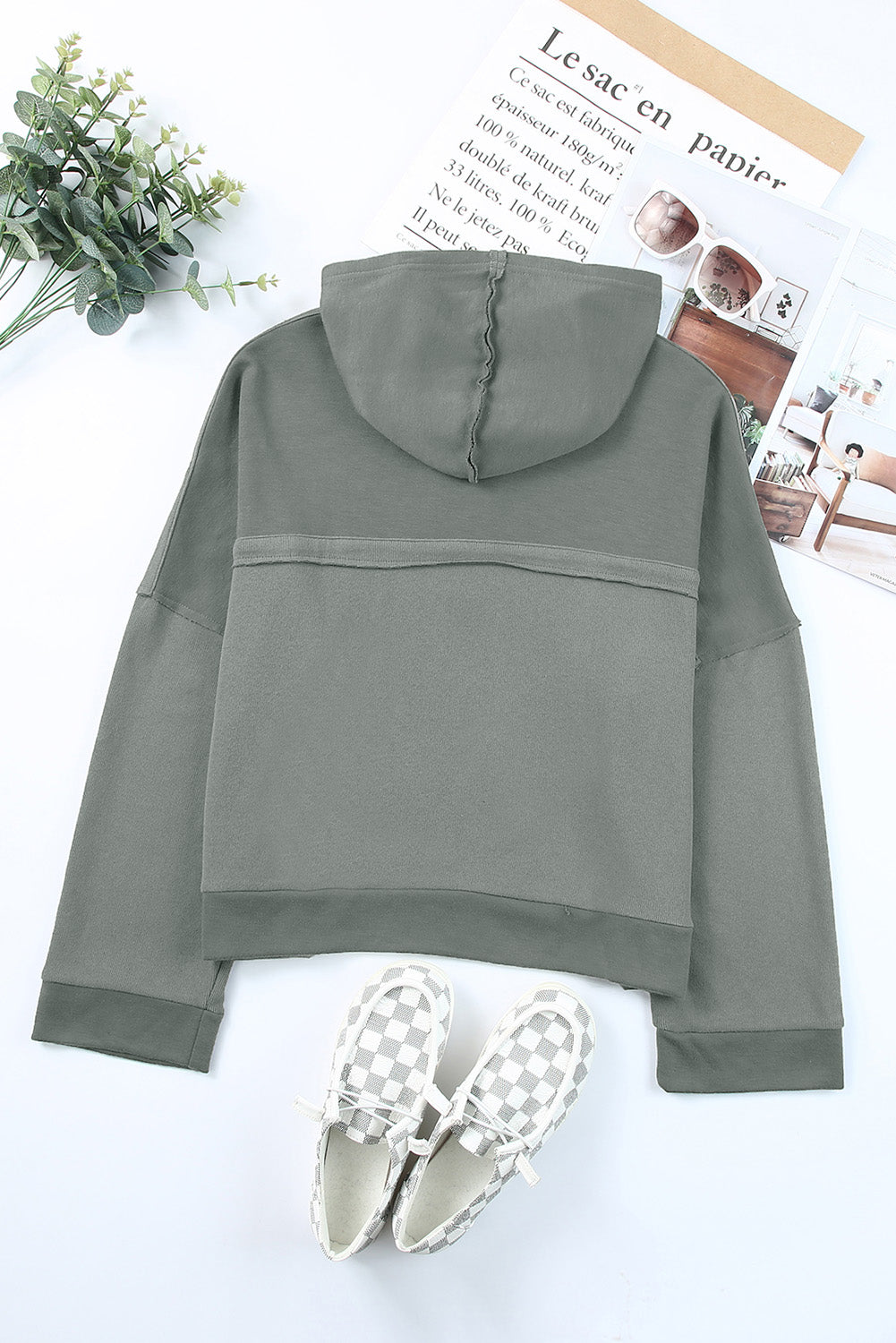 Black Solid Color Button Front Basic Pullover Hoodie