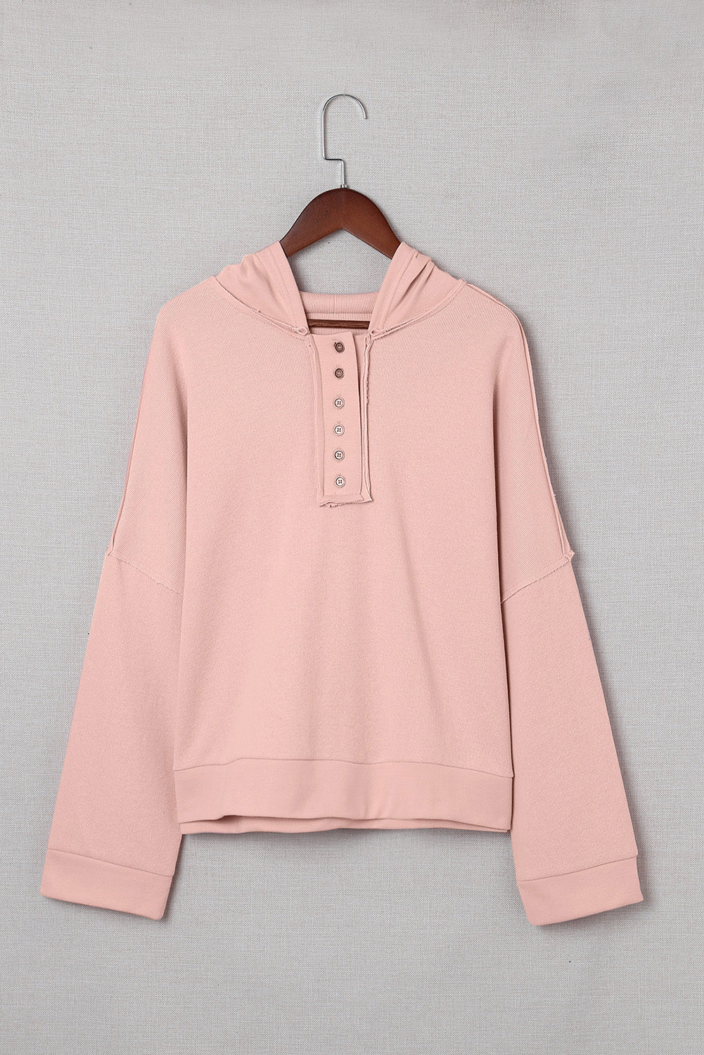 Black Solid Color Button Front Basic Pullover Hoodie