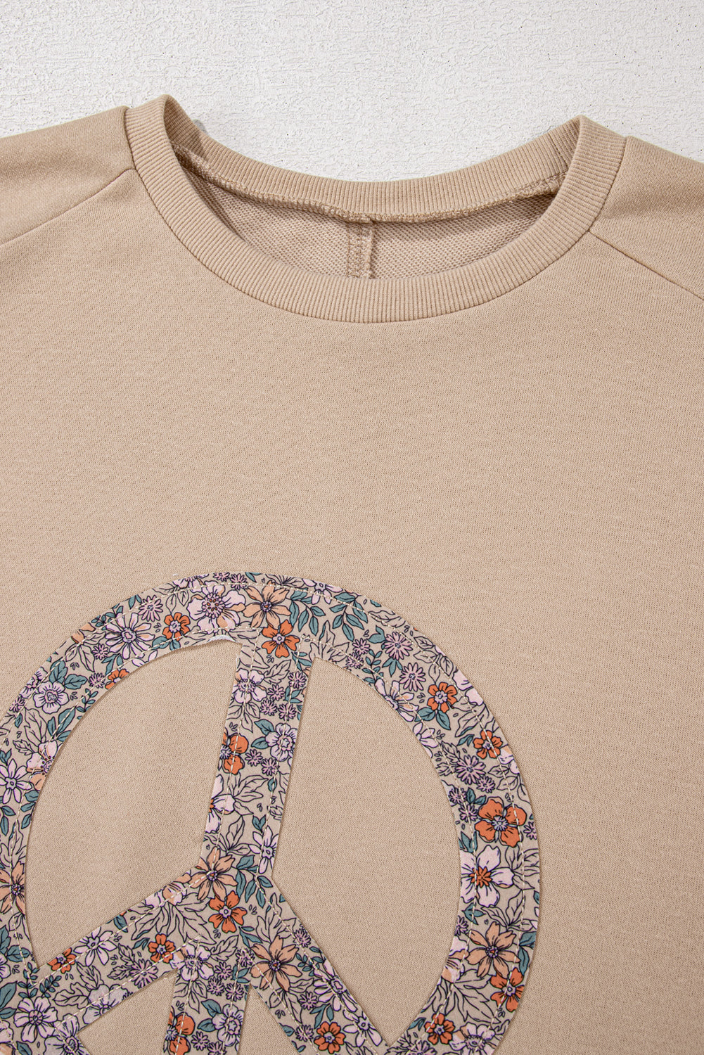 Pale Khaki Floral Peace Patchwork Washed Plus Size Sweatshirt