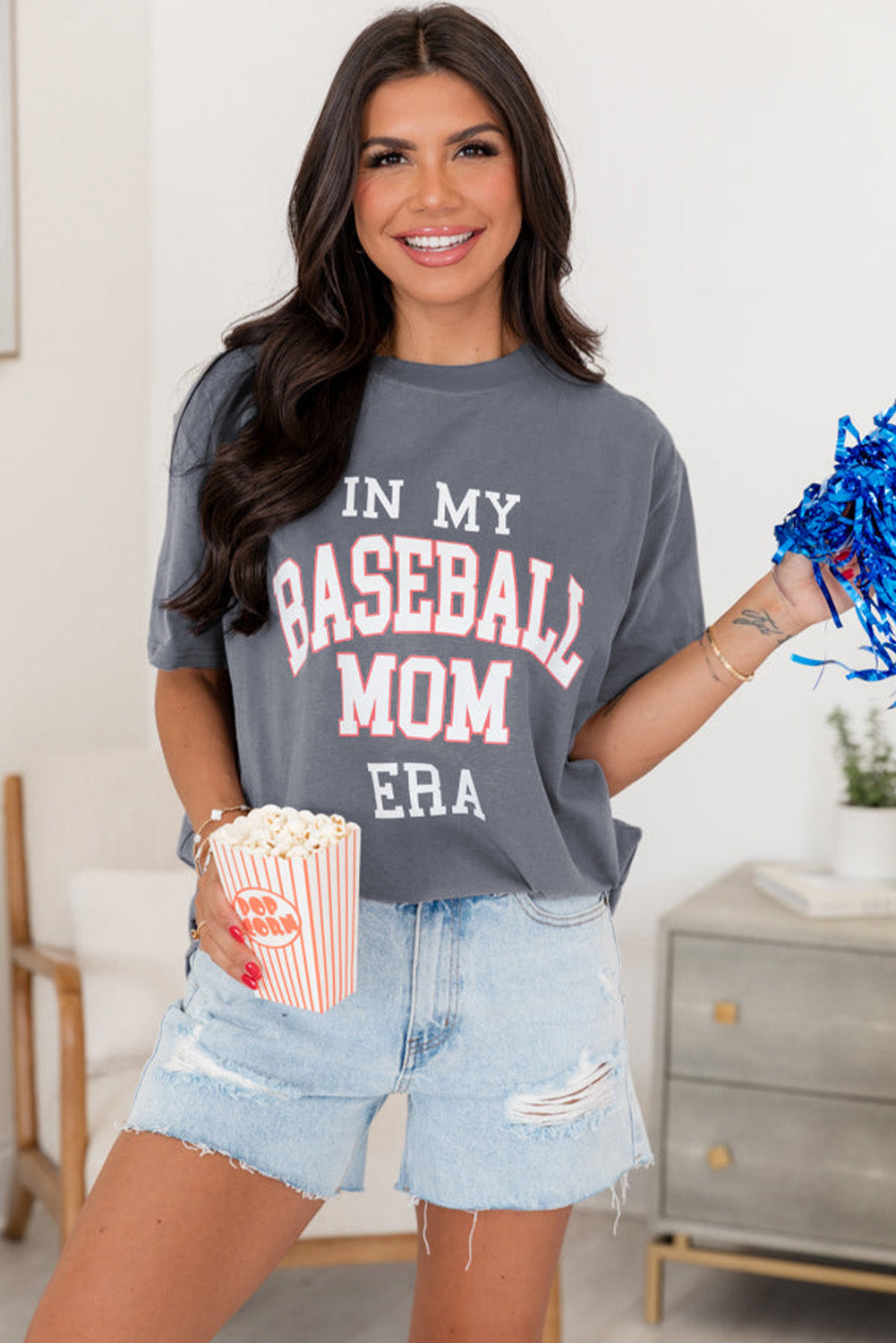 Gray IN MY BASEBALL MOM ERA Crewneck Tee