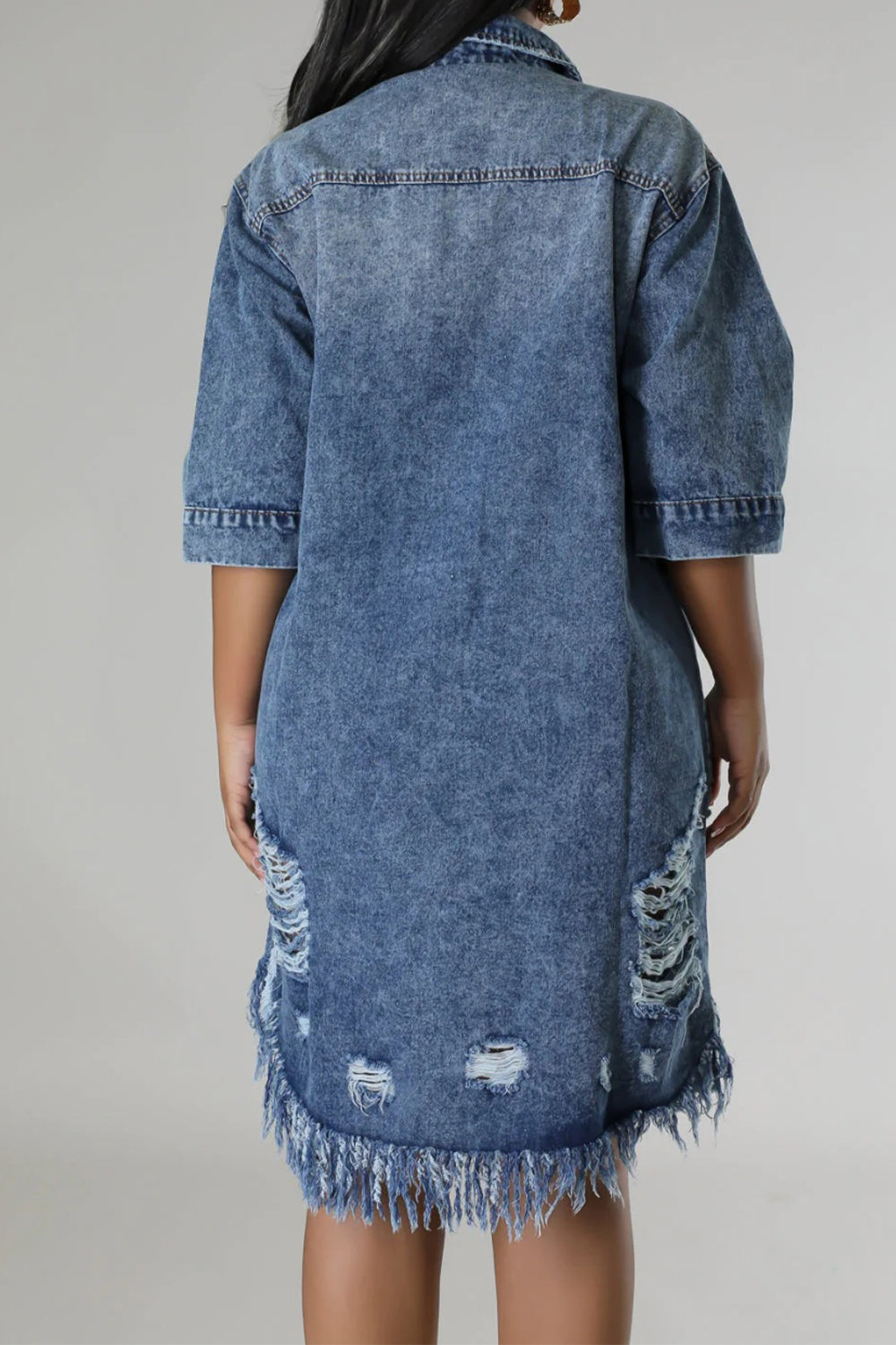 Distressed Raw Hem Button Up Denim Dress | S - 2XL | 2 COLORS