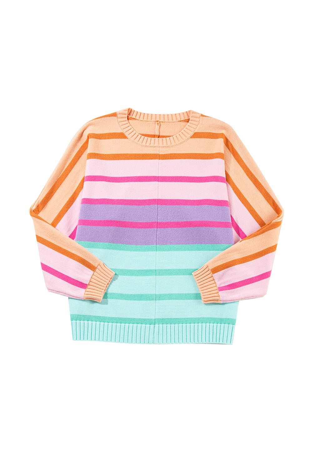 Yellow Striped Ribbed Edge Gradient Loose Sweater