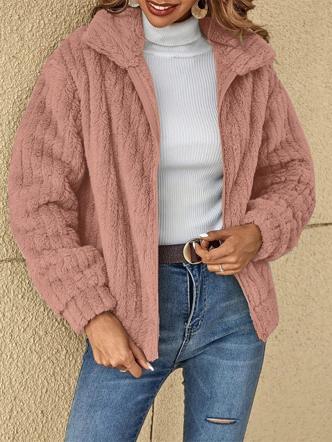 Fleece Zip Up Long Sleeve Jacket