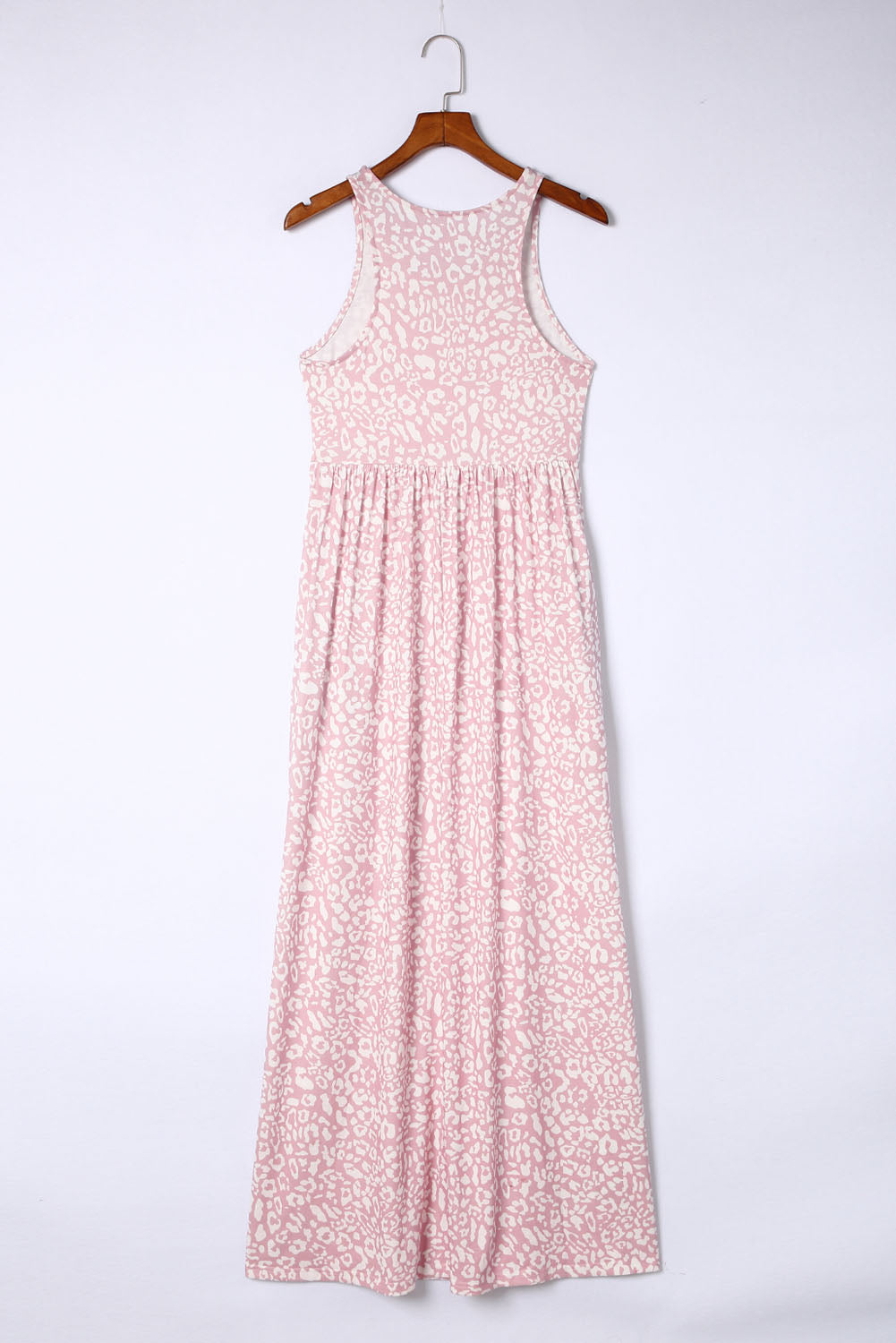 Vestido largo sin mangas con bolsillos y estampado de leopardo gris