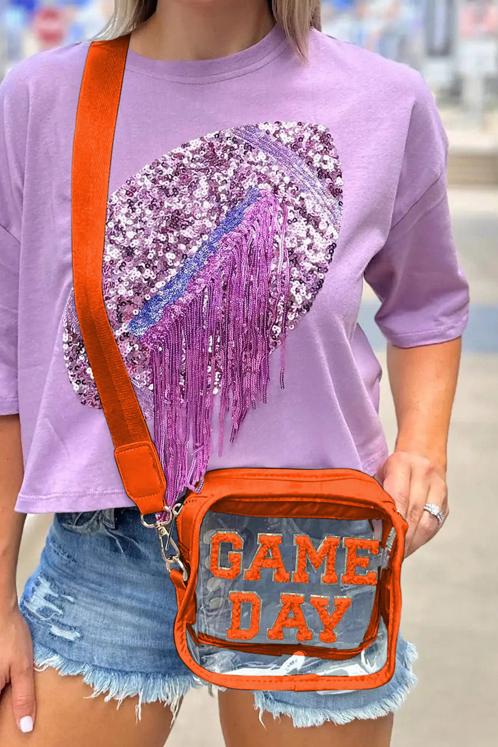 Fiery Red GAME DAY Rugby Football Clear Shoulder Bag