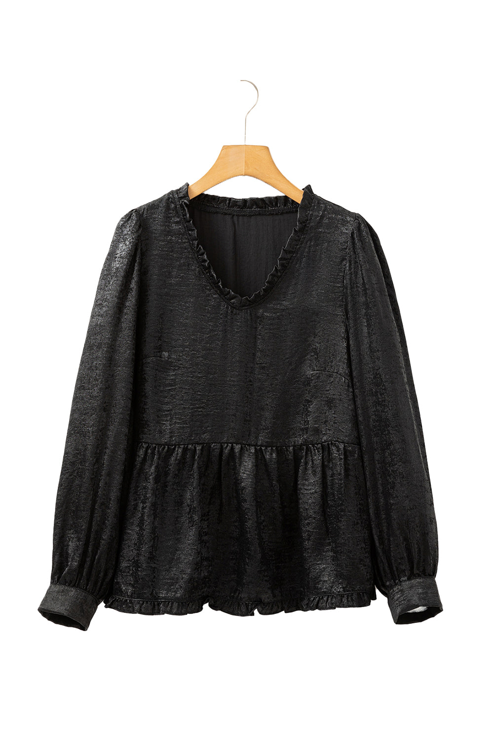 Gold Metallic Frill V Neck Puff Sleeve Babydoll Blouse
