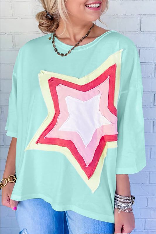 Top de talla grande con parche de estrella y bloques de color Jade Moonlight