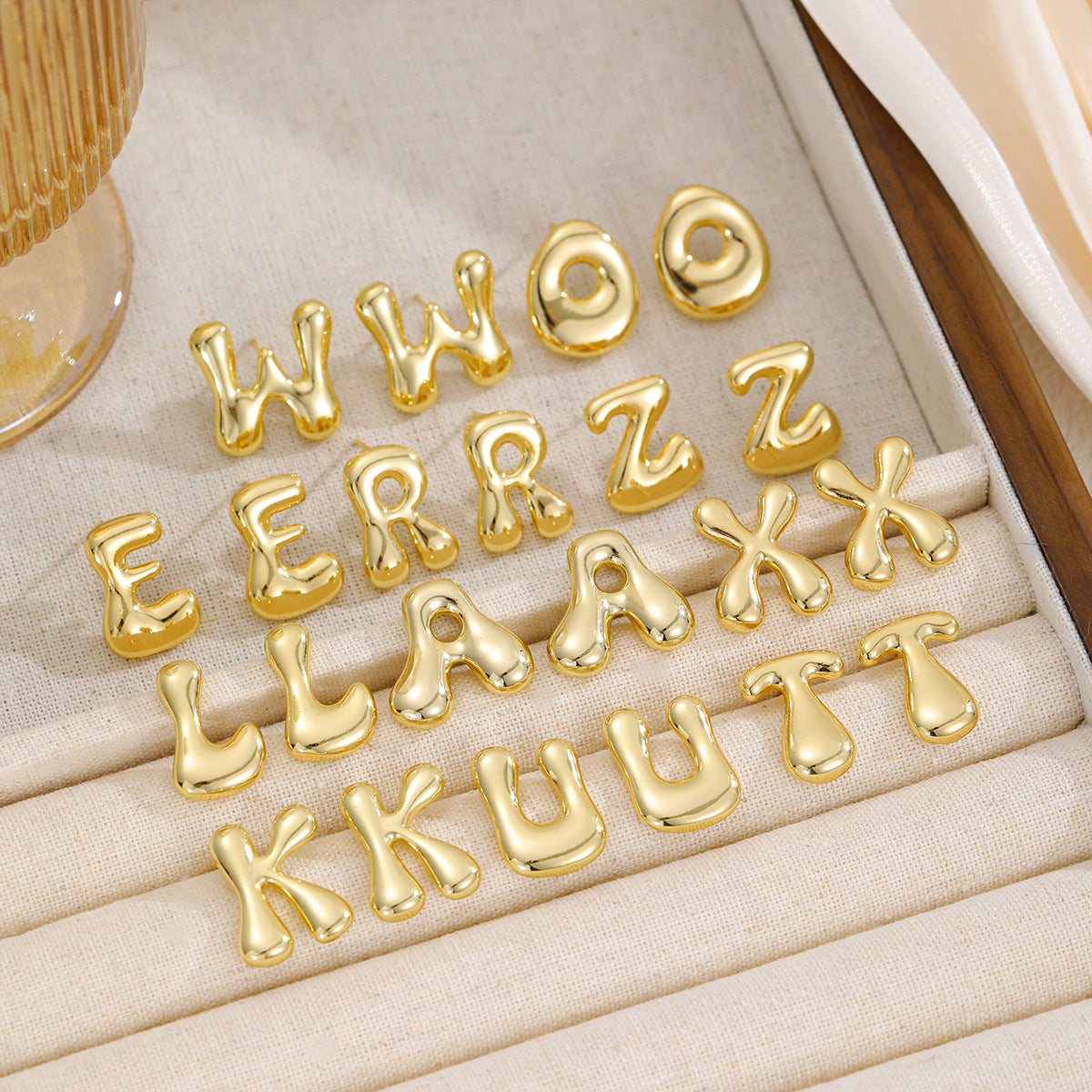 18K Gold-Plated Bubble Letter Stud Earrings | A - M