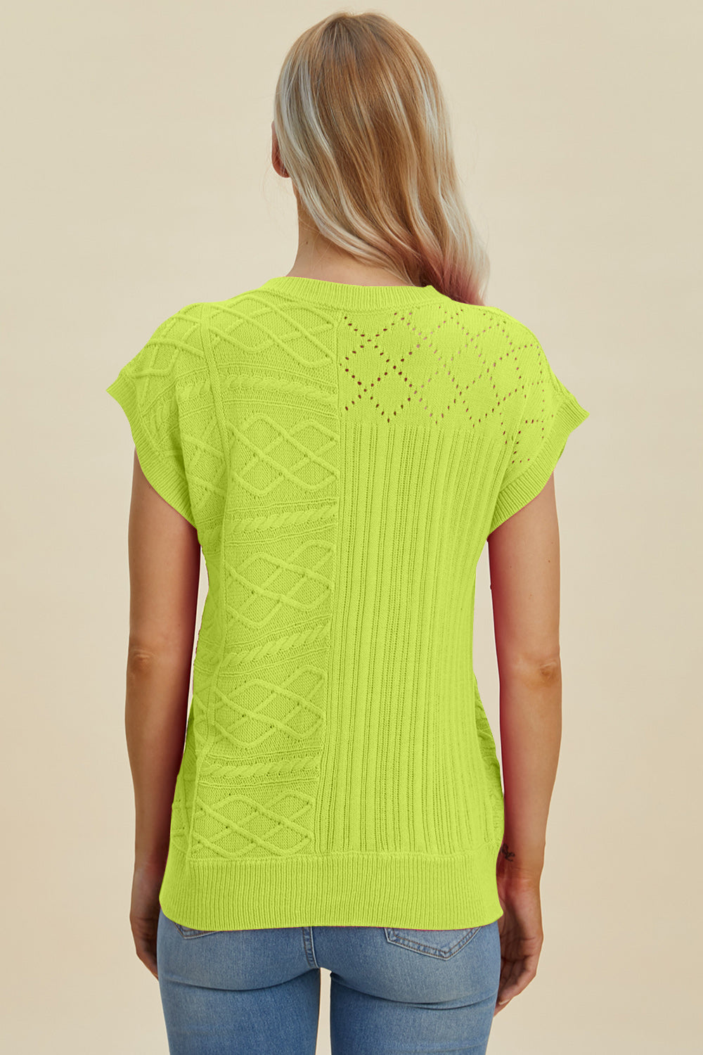 Suéter de cuello redondo y manga corta de punto trenzado de Double Take | Tallas grandes | S - XL | 2XL - 3XL | 5 COLORES