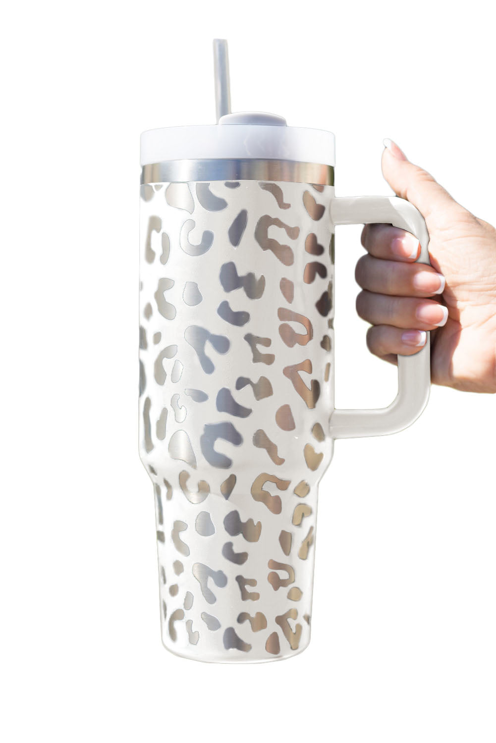 Vaso portátil de acero inoxidable con forma de leopardo, color negro, de 40 oz, con asa