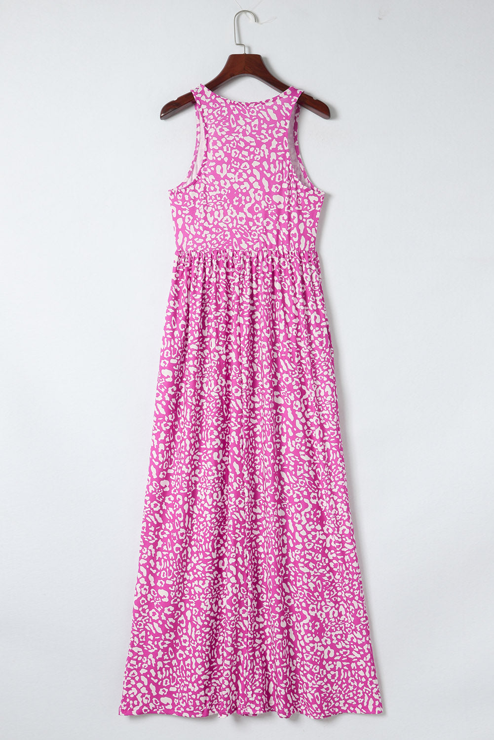 Vestido largo sin mangas con bolsillos y estampado de leopardo gris