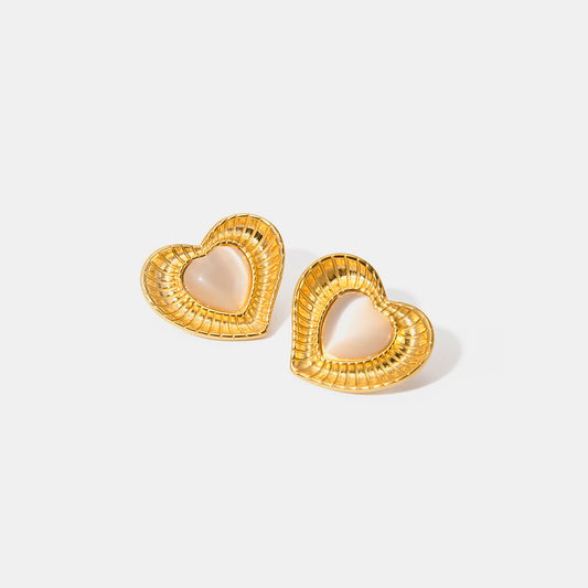 Pendientes de acero inoxidable con forma de corazón y piedra de ojo de gato