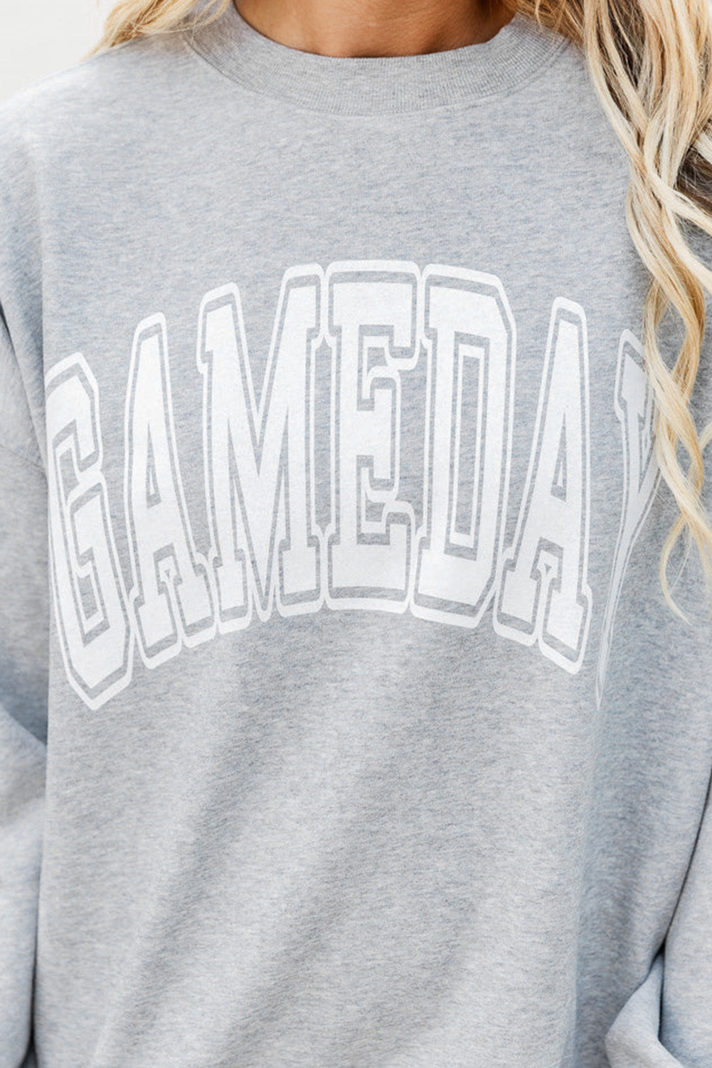 Gray Round Neck GAMEDAY Letter Sweatshirt